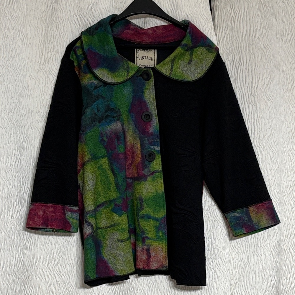 Vintage Concept 3 Button Jacket Womens Black Abstract Artsy- Size Small